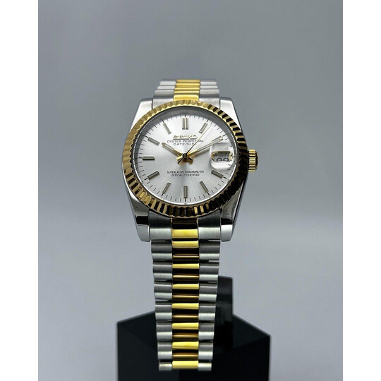 Custom Seiko Mod • 2-Tone Silver Gold DateJust President • 36mm